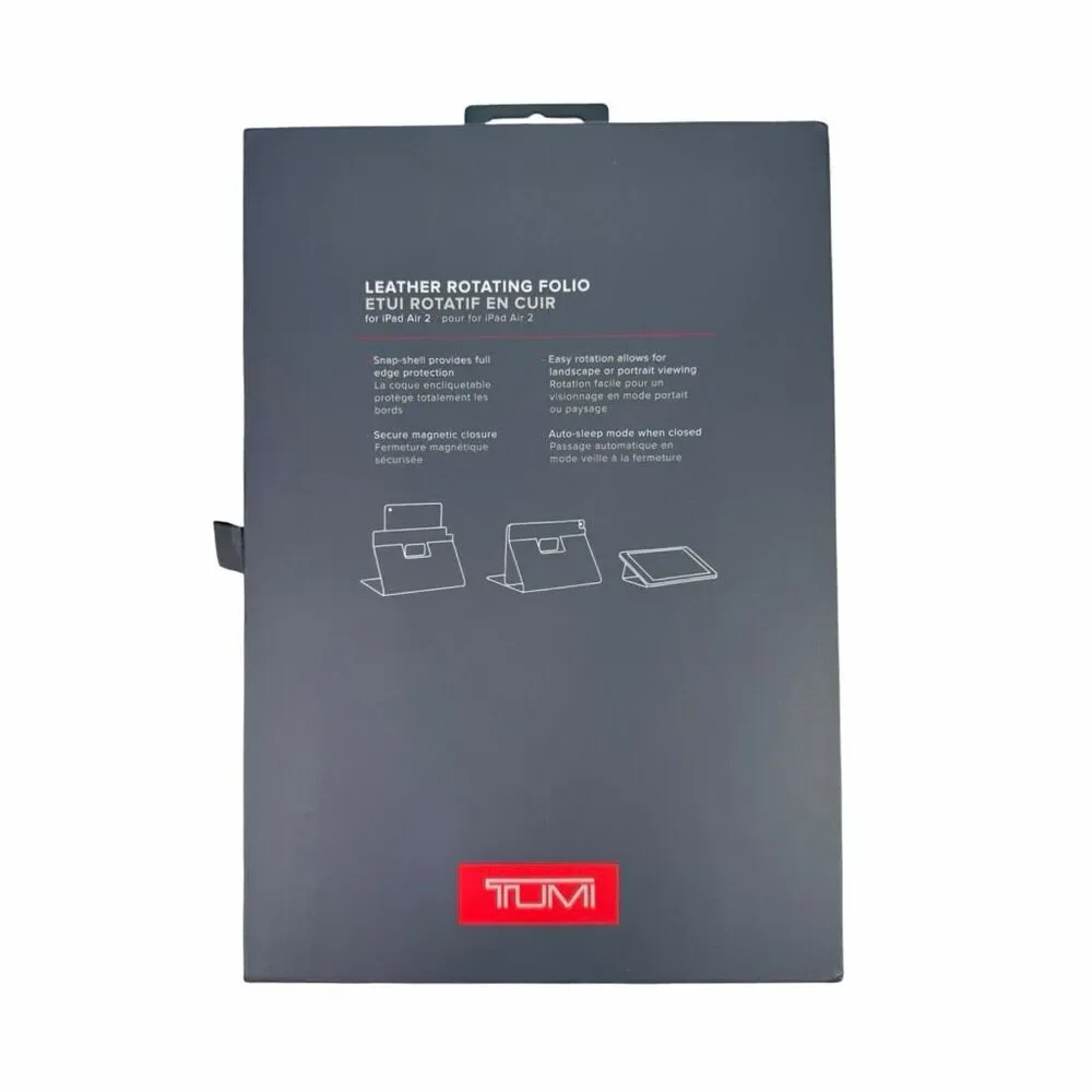 TUMI Rotating Folio Case - For iPad Air 2 - Black Leather - 12” x 7.8” x 0.9”